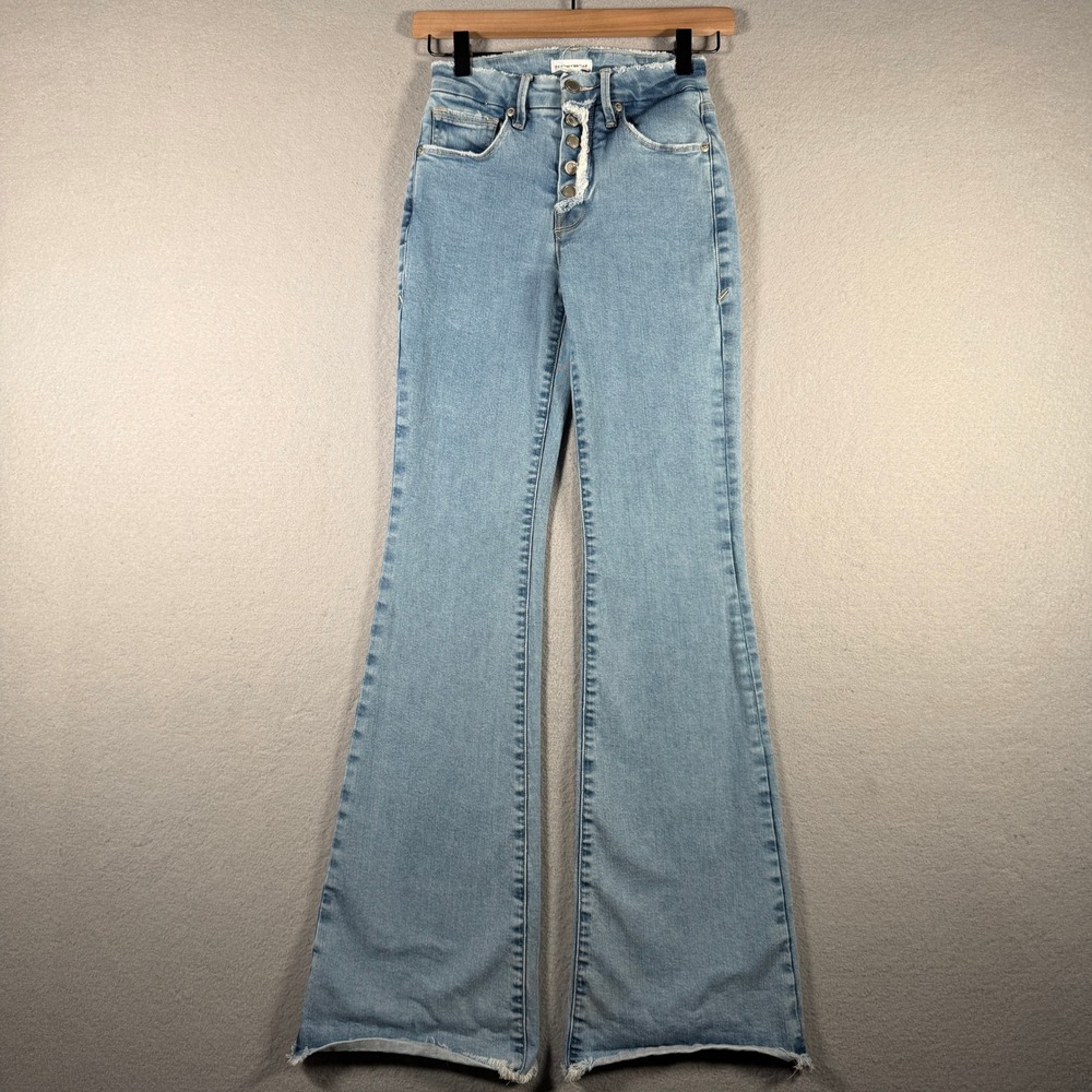 Good American Good Flare Jeans Light Wash Raw Hem Button Fly Size 00/24